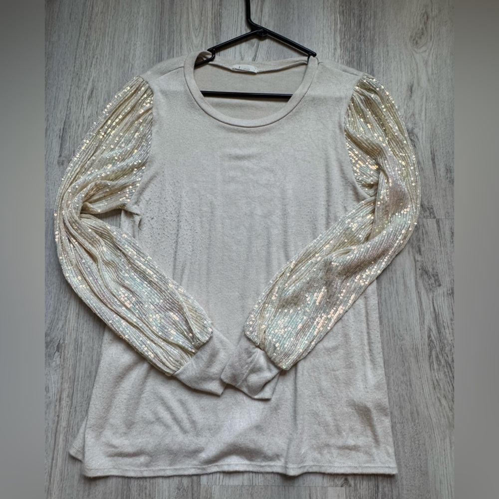 Sequin Sleeve Blouse - Cream
